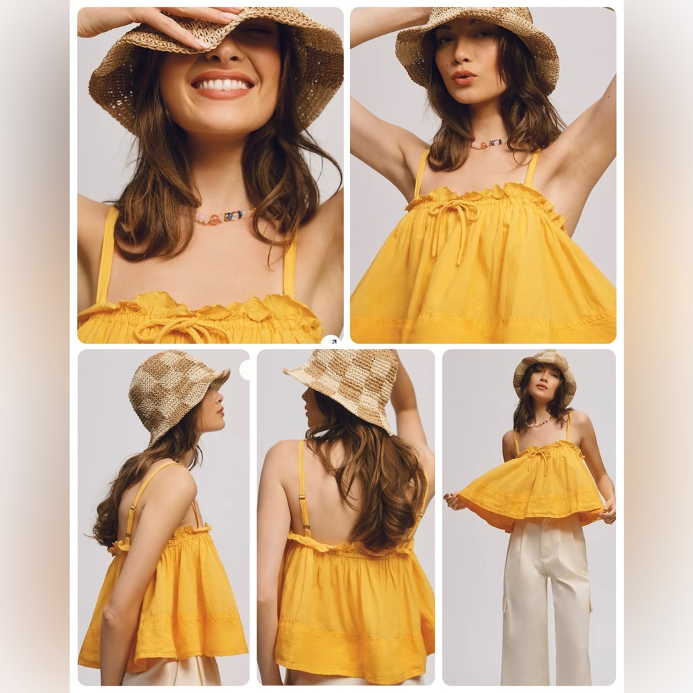 Anthropologie Pilcro Flowy Tank Top Yellow Cotton Linen Babydoll Medium NWT